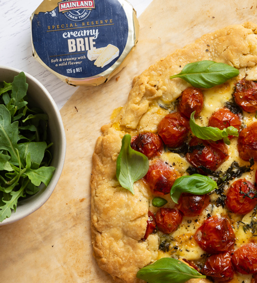 Roasted tomato, brie & basil galette