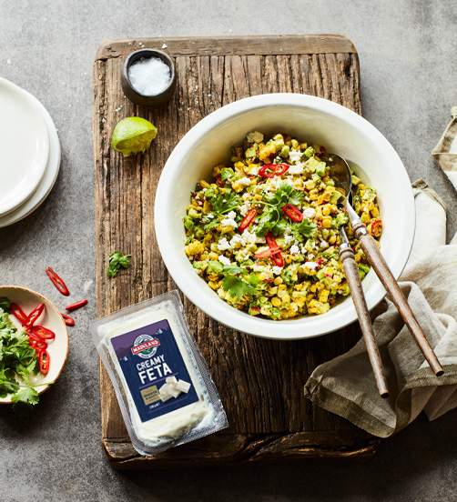 Feta and charred corn salad