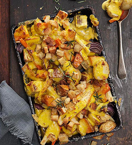 Colby winter root vegetable gratin