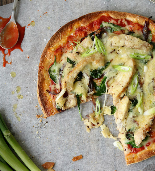 Chicken, Spring Onion & Vintage Cheddar Tortilla Pizza